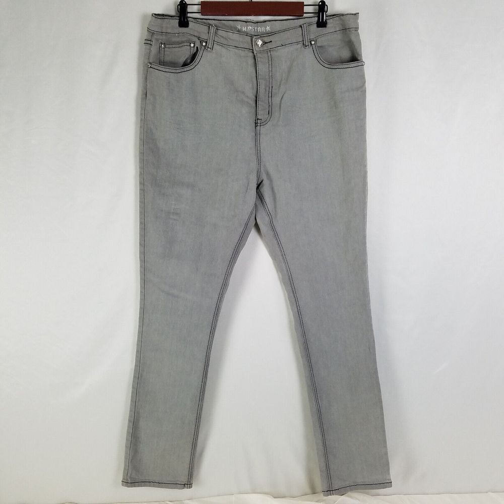 Hipstar Jeans Womens 24 Gray High Rise‎ Skinny Leg Rhinestone Light Wash Denim